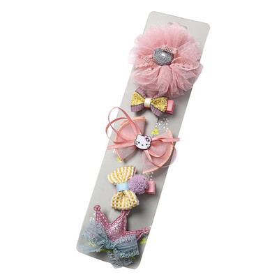 

5pcsSet New Bow Childrens Hair Clip Headwear Set Cute Baby Girl Crown Hair Accessories Barrettes Cartoon Hairpin