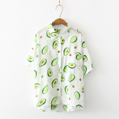 

2019 Korean Summer Women Blouses Fruit Print Shirts Short Sleeve Turn Down Collar Women Shirt Couple Casual Loose Blouse Blusas