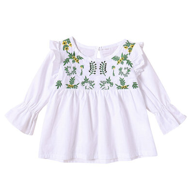 

Baby Girls Spring Cotton Embroidery Floral Design T-shirt Tops Blouse Long Sleeve Children Casual Shirts