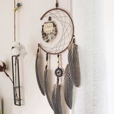 

Gobestart 1x Dream Catcher With Feathers Wooden Owl Wall Hanging Decoration Ornament Gift