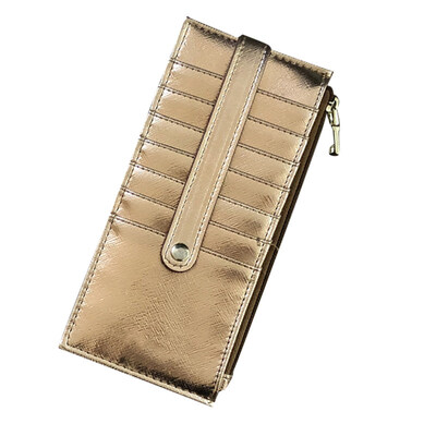 

Chic Glossy Faux Leather Multiple Card Slots Zipper Women Long Purse Cash Holder