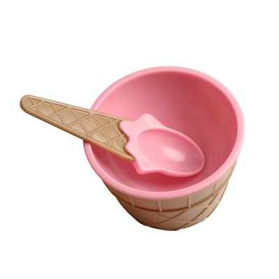 

2Pcs Lovely Ice Cream Dessert Bowl Spoon Tableware Kid Party Dinnerware Supplies