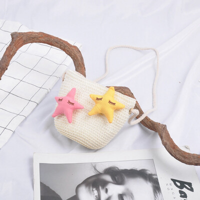 

1Pc Children Cute Five-pointed Star Design Cross-body Handbag Fashion Girls Kids Straw Shoulder Messenger Bag