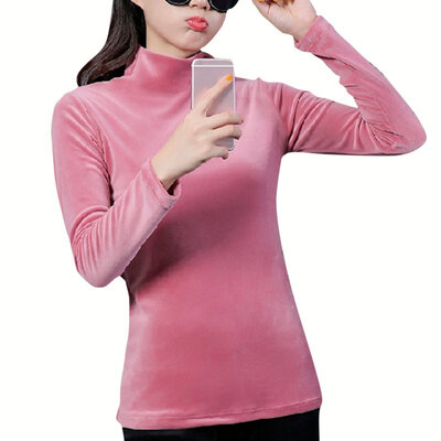 

Autumn Winter New Fashion Slim Half-high Collar Plus Velvet Bottoming Clothes Long-sleeved Women