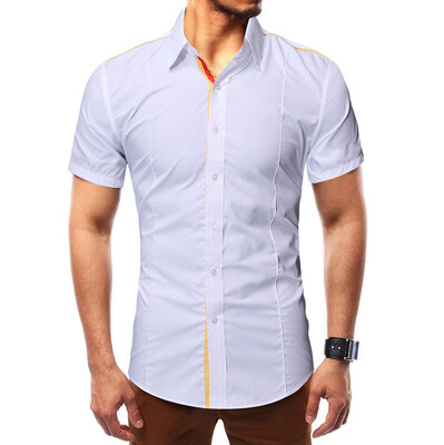 

Tailored Men Fashion Solid Pathwork Style Design Smart Casual Shirts Tops Blouse