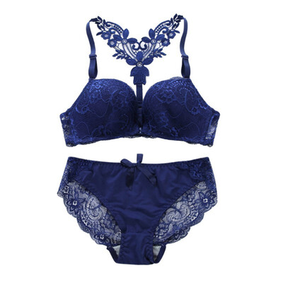 

Sexy Lace Bra Lingerie Set Women Embroidery Transparent Bra Underwear Women Front Closure Adjustable Push Up Bra&Panty Set