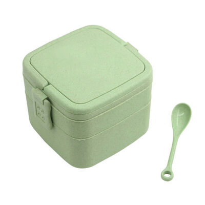 

Eco-Straw Square Double Layers Lunch Box with Straw Spoon Microwave Lunch Box Containers lunch storage box