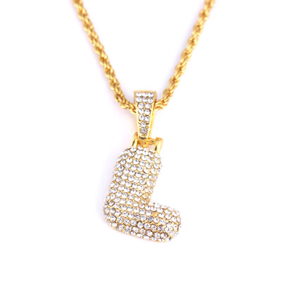 

Available Custom Bubble Letters Name Pendant Iced Out 18K Gold Rhinestone Hip Hop Necklaces Jewelry Gift