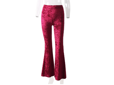 

Womens Velvet High Waist Wide Leg Bell Bottom Flare Pants Palazzo Trousers