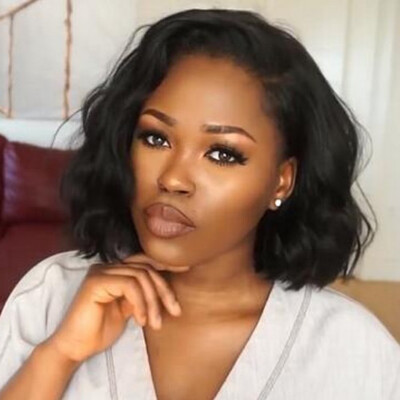 

Gobestart Fashion Short Wavy Bob Synthetic Wig for Black Women Black