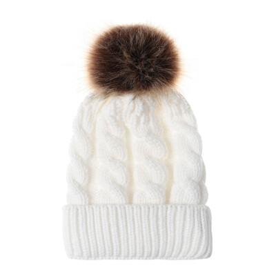

Mommy And Baby Winter Warm Knitted Beanie Raccoon Fur Bobble Parent-Child Bonnet Hat Crochet Ski Cap Latest