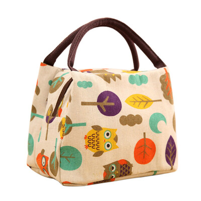 

Cute Owl Print Thermal Insulation Office Picnic Food Bento Lunch Tote Bag Pouch