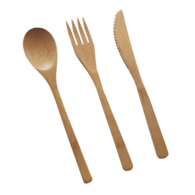 

3Pcsset Wooden Dinnerware Set Bamboo Fork Knife Soup Teaspoon Catering Cutlery Set With Cloth Bag Kitchen Cooking Tools Utensil