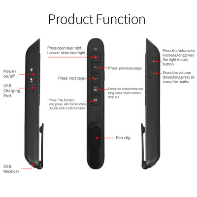 

TK701 24GHz Wireless USB Flip Pen 3R Laser Multi-function Presenter Intelligent Control Pointer Flip Pen for PPT Presentation B