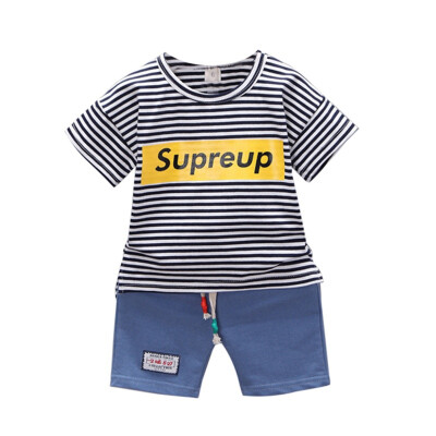 

Letter O-Neck RedGrayBlack Summer Casual 1-4Y Children Striped T-Shirt And Pant Kit Kids Toddler Two-piece Outfit Set SMLXL