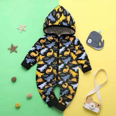 

US Newborn Baby Boys Girl Autumn Clothes Dinosaur Hooded Romper Bodysuit Outfit