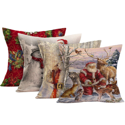 

Tailored Merry Christmas Linen Santa Pillow Cases Sofa Cushion Cover Home Decoration
