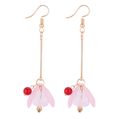 

Women Gold Silver Plated Crystal Flower Drop Long Dangle Chain Earrings