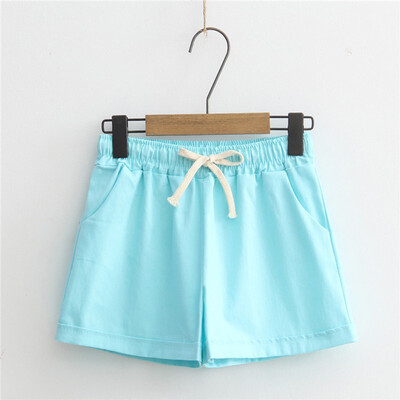 

New Pantalones Cortos Mujer Women Shorts Candy Color Casual Loose Cotton & Linen Straight Shorts