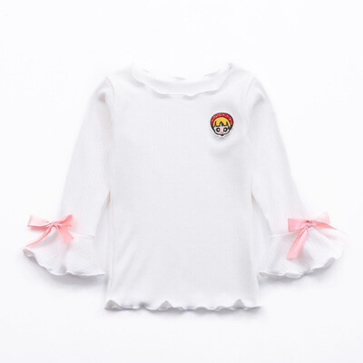 

New Autumn Baby Girl Flare Sleeve T-Shirts Kids Cartoon Printed Tops Tees Casual Blouse