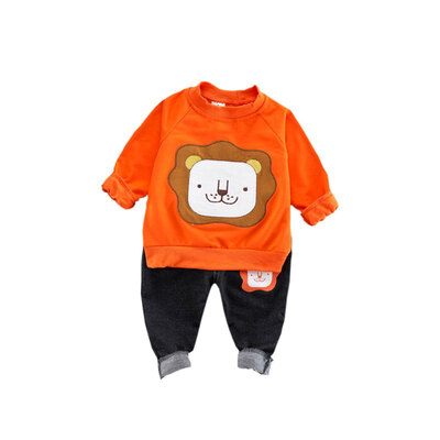 

2Pcs Childrens Set Boys Clothing Kids Cartoon Lion Print Cotton Sweatshirt Tops Denim Pants Boys Sets