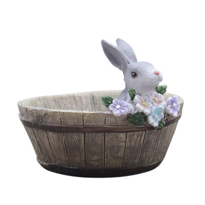 

Landscape Cute Bunny Design Natural Resin Planter Flower Pot Home Garden Decors Wooden Bunny Pots