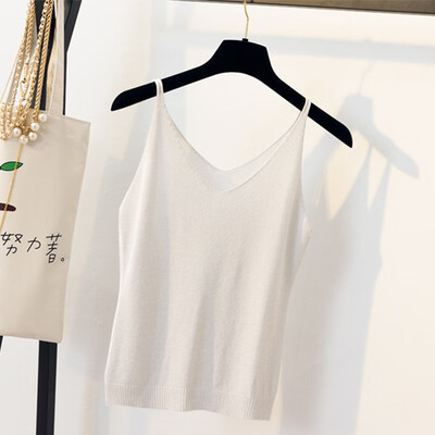 

Women Casual Sleeveless Solid Color Tank Tops Simple Sexy V-Neck Spaghetti Strap Slim Tops Female Thin Camisole Top 9 Colors