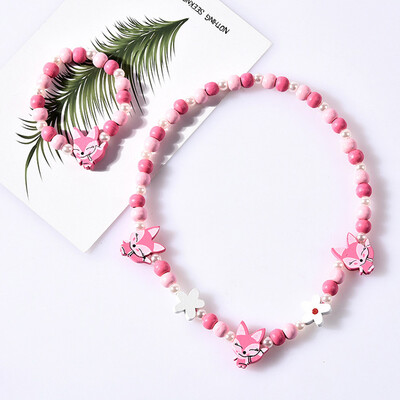 

Colourful Rabbit Owl Butterfly Fox Dolphin Flower Necklace Bracelet Set Cartoon Cute Girl Necklace Bracelet Festival Gift