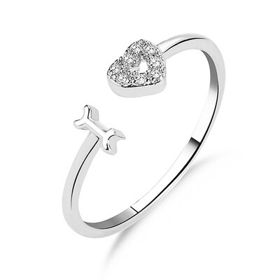 

Fashion Letter Love Women Heart Diamond Opening Couple Ring Jewelry