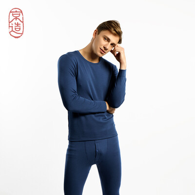 

Jingdong own brand Beijing made mens thermal underwear wool thickening autumn clothes long pants warm suit sea dark blue round neck M code