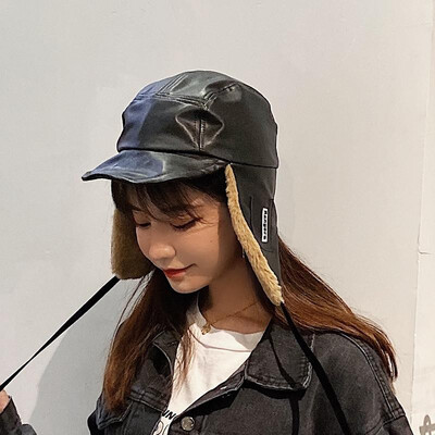 

Women Hat Winter Thick Warm PU Leather Fluffy Lining Earmuff Windproof Cycling Outdoors Cap Ushanka