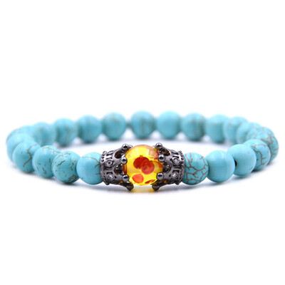 

8 mm Natural Stone Volcanic Stone Bracelet DIY Rose Gold Small Crown Hand Cord Micro Inlay Zircon Bracelet