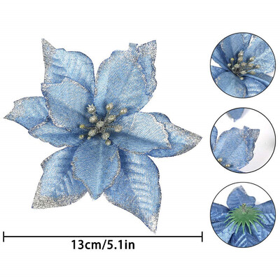 

Tailored 8Pcs Artificial Fabric Flower Glitter Wedding Party Decor Christmas Xmas Tree De