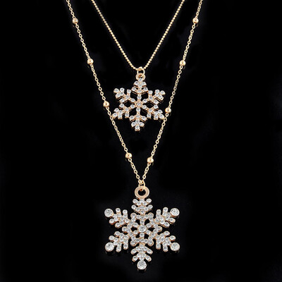 

Fashion Gold color Rhinestone Snowflake Pendant Long Chian Necklace Sweater Chain Double Layers Necklace & Pendant