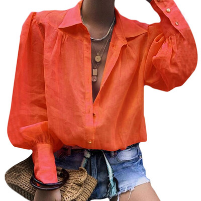 

Women Blouses Vintage Lantern Sleeve Autumn Winter V-Neck Blouse Female Loose Shirts Tops blusas mujer