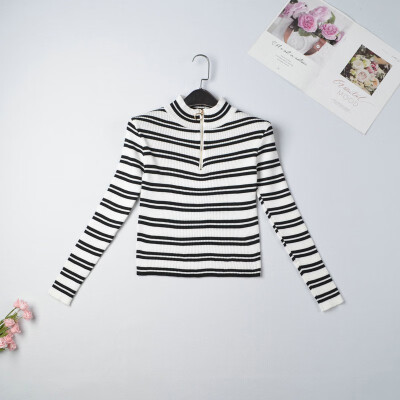 

woman autumn long Sleeve Striped Pullover Women Sweater Knitted Sweaters O-Neck Tops Korean Pull Jumper Female White Black