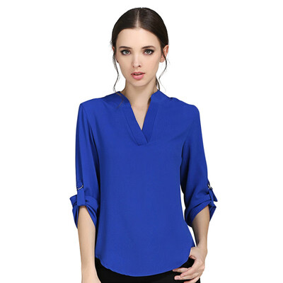 

Women Loose Solid Long Sleeve Chiffon Blouse Plus Size Casual Shirt women V collar Sexy blusas chemise femme Elegant Blouses