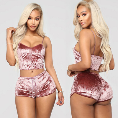 

Gobestart New Women Sexy Lingerie Velvet Camisole Bow Shorts Set Plus Size Bra Underwear