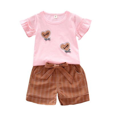 

Baby Girl Clothes Summer Baby Girls Casual Flare Sleeve Heart Pattern T-shirt TopsShorts Suits Costume Set 0-4T