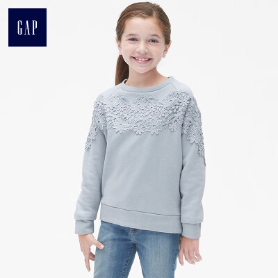 

GAP flagship store girls fleece lace applique round neck sweater 398392 light dark purple S