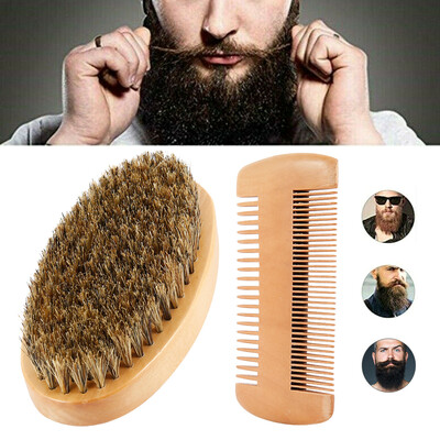 

2pcsset Mens Beard Brush Comb Kit Natural Boar Bristle Beard Brush For Men Bamboo Facial Hair Brush Set