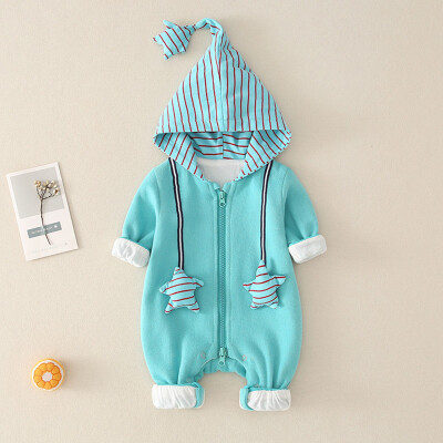 

New Autumn Baby Boy Girl Jumpsuits 0-12M Cute Baby Striped Printing Long Sleeve Hooded Rompers Kids Bodysuits