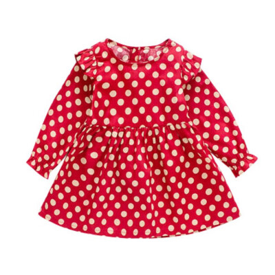 

Baby Children Set 1-6T Girls Autumn Long Sleeve Princess Sweet Cotton Polka Dot Print Sweet Cute Dress