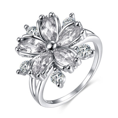 

Women Fashion Cherry Blossom Zircon Floral Finger Diamond Ring