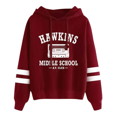 

Tailored Womens Hawkins Middle School AV Club Letter Print Hoodie Sweatshirts Blouse