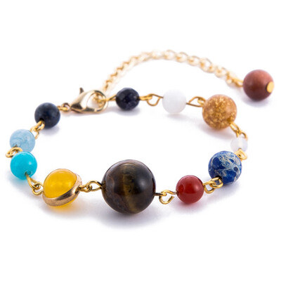 

Universe Solar System Galaxy Eight Planets Stone Beads Chain Bracelet Gift New