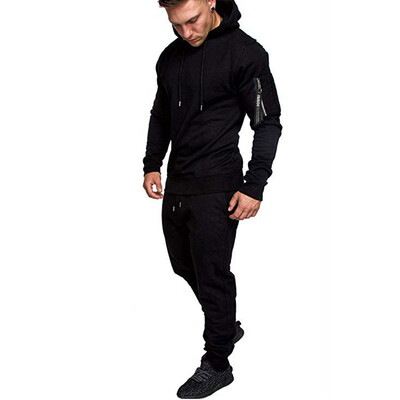 

Toponeto Mens Autumn Splicing Zipper Print Sweatshirt Top Pants Sets Sport Suit Tracksuit