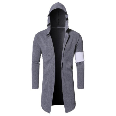 

Fashion Men Autumn Splicing Hooded Hoodie Long Sleeve Longline Casual Cardigan Outerwear