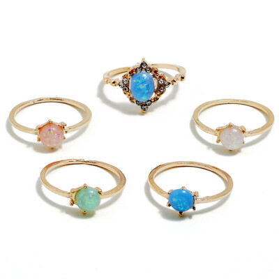 

Fashion Shiny Diamonds Sweet Candy Ring 5 Piece Set Ring Womens Finger Ring