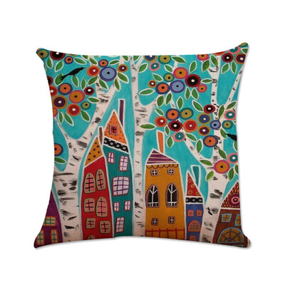 

〖Follure〗Oil Painted Pillow Case Cotton Bend Linen Cushion Cover Sofa Decorative Square